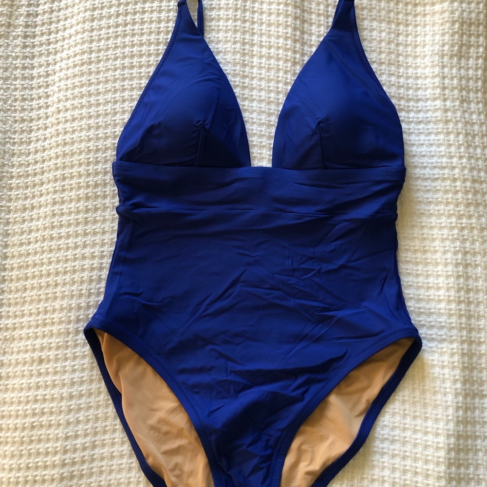 NWOT J. Crew Deep V-Neck French One-Piece Swimsuit in Regal Blue